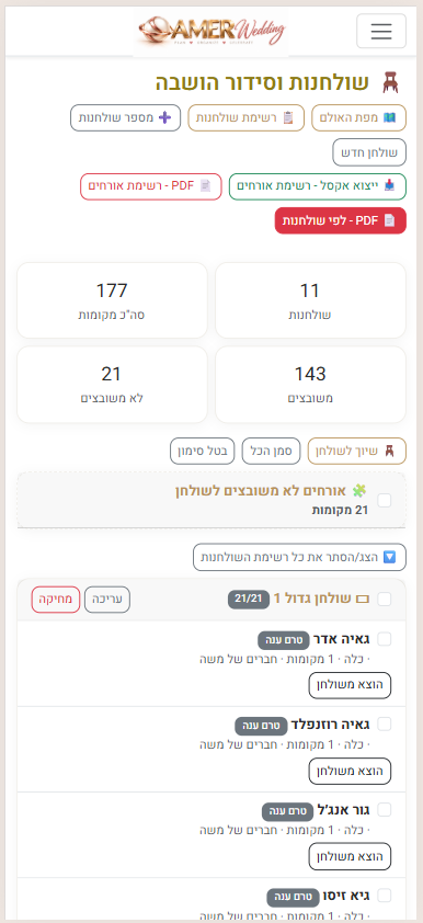 מפת אולם וסידור הושבה AMER Wedding